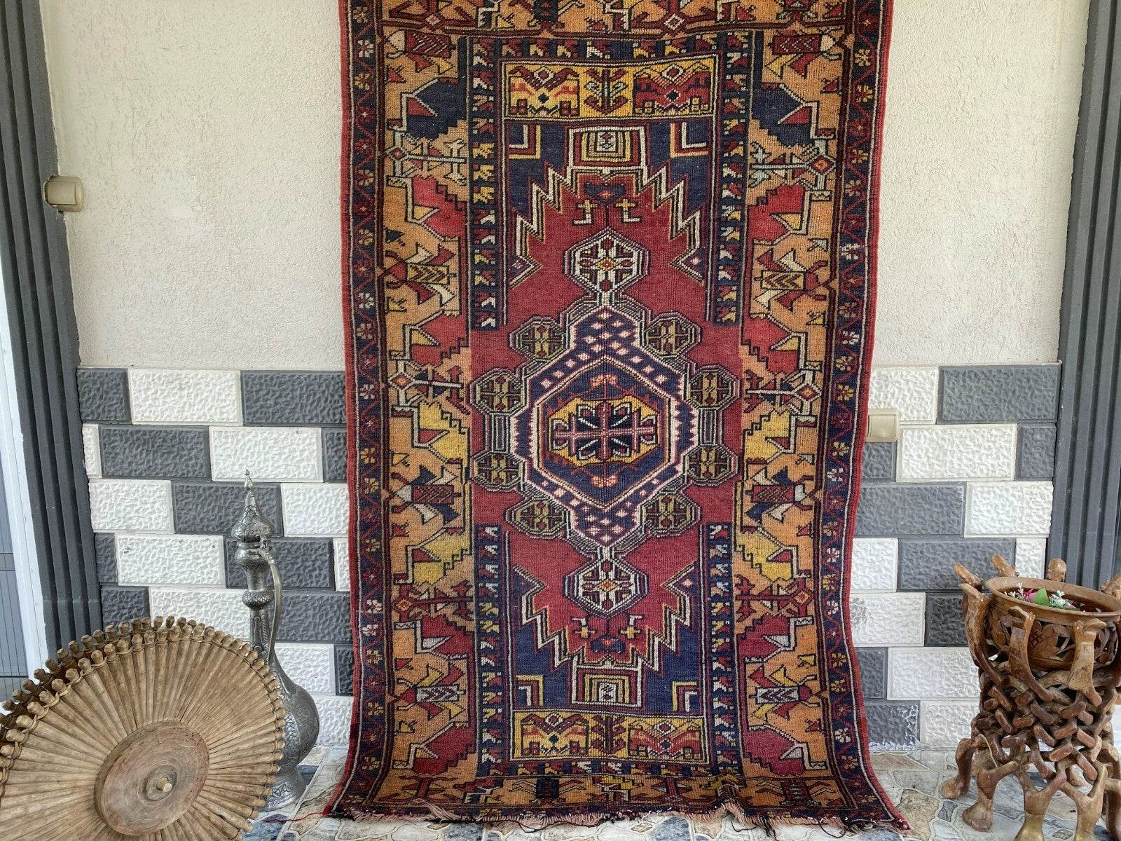 Vintage Turkish Anatolian Rug | 4 x 6.6 ft | Handknotted Geometric Wool Carpet