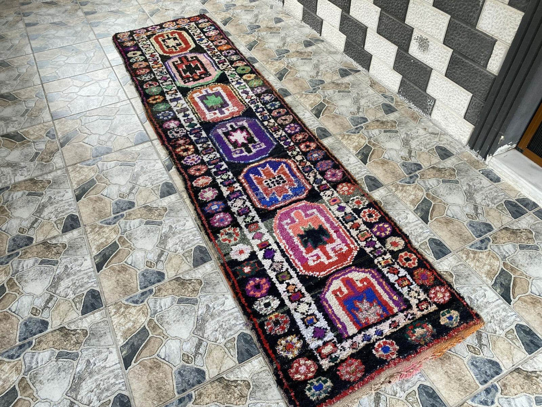 Vintage Kurdish Herki Rug | Tribal Handmade Farmhouse Antique Wool Runner Carpet