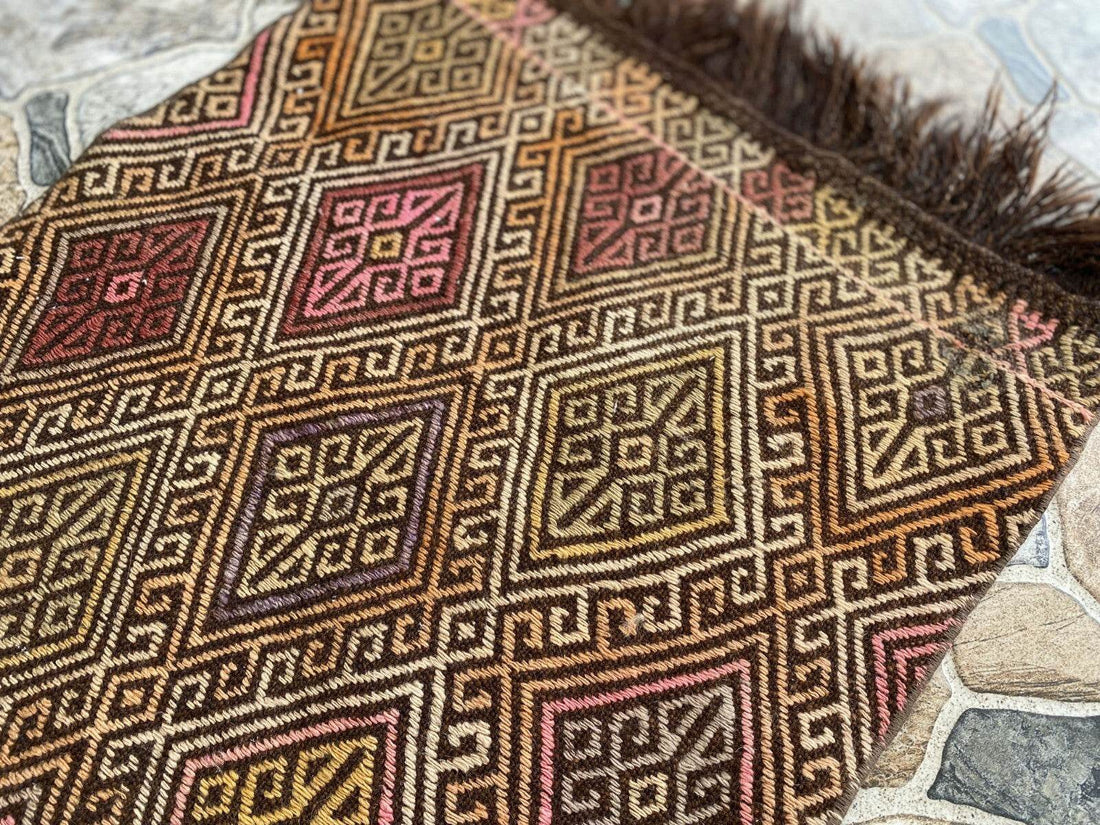 Vintage Turkish Oushak Rug, 1.8x3.7ft Red Handmade Wool Antique Tribal Small Rug