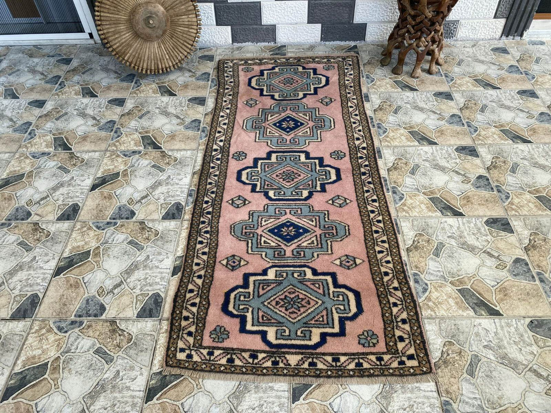 Vintage Rug | Farmhouse Antique Wool Anatolian Runner Handmade Turkish 2.7x6.3ft