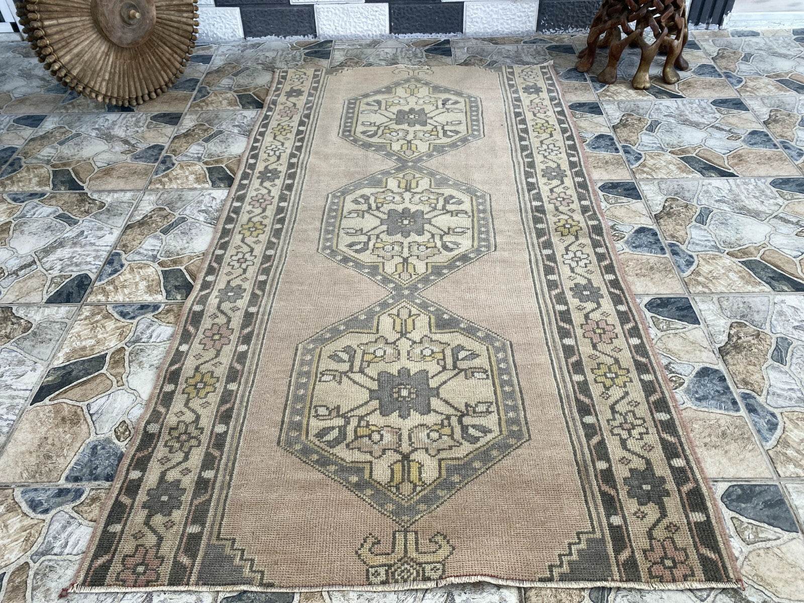 Vintage Rug | Antique Wool Farmhouse Anatolian Runner Handmade Turkish 3.2x5.7ft