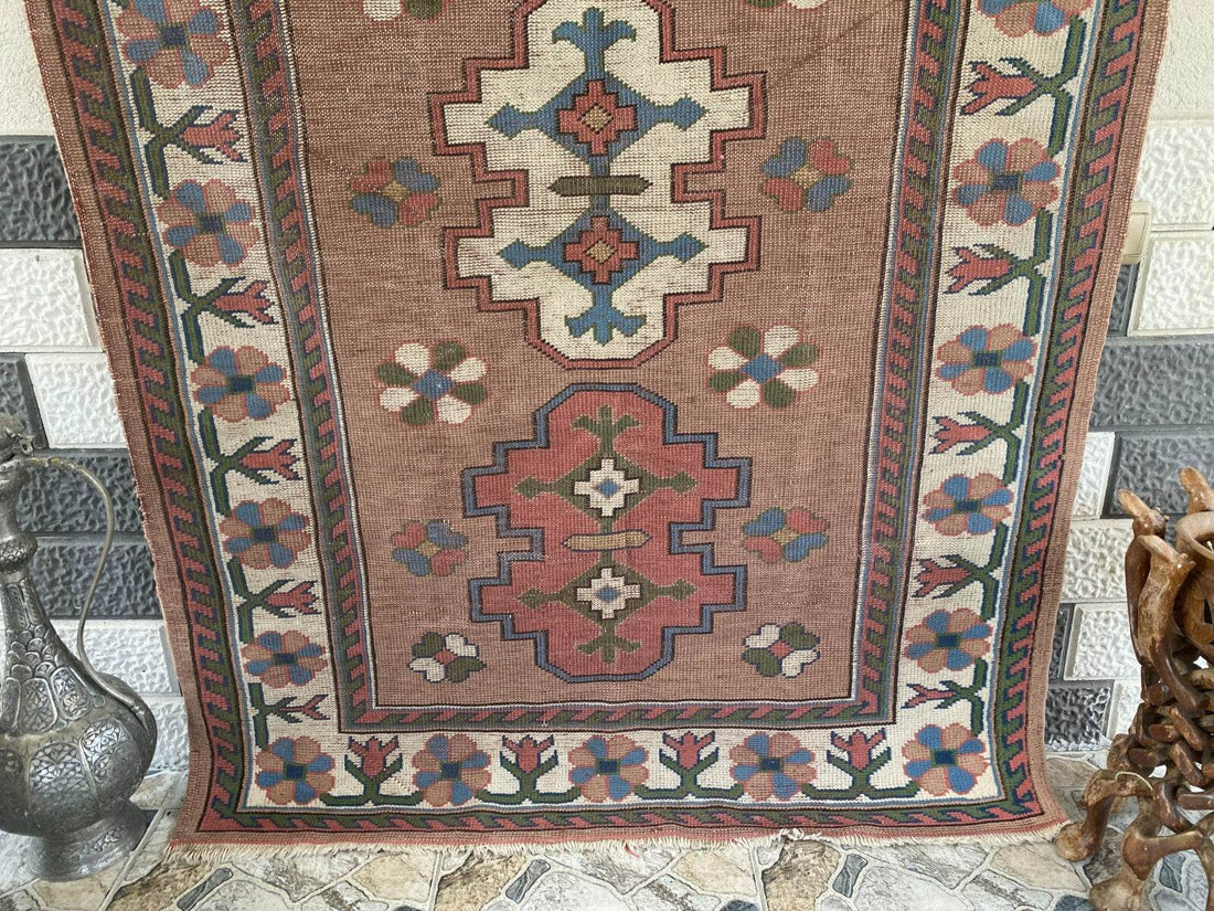 Turkish Kurdish Vintage Rug | 4.3 x 6.5 ft | Hand-knotted Anatolian Tribal Geometric