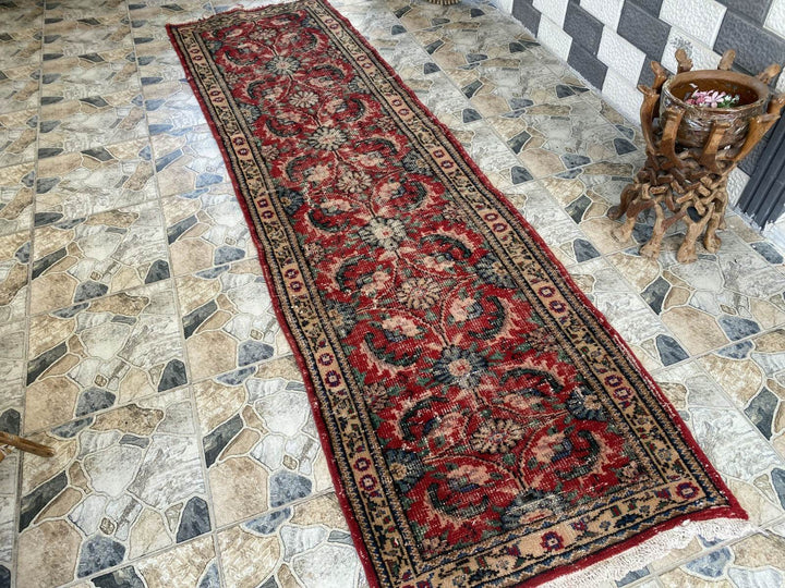 Vintage Anatolian Runner Rug | 2.9 x 10.7 ft Hand-Knotted Wool | Colorful Tribal