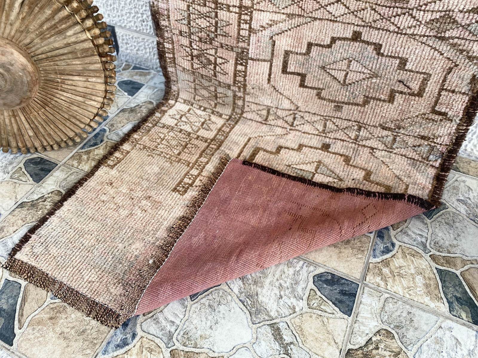 Vintage Kurdish Herki Rug | 1960s Brown Anatolian Hand-Knotted Wool Runner Rug