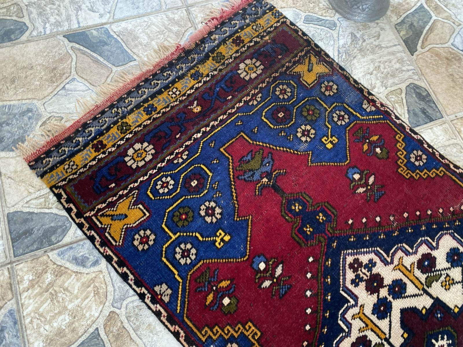 Vintage Rug | Wool Small Antique Farmhouse Anatolian Handmade Turkish Rug 2x4ft