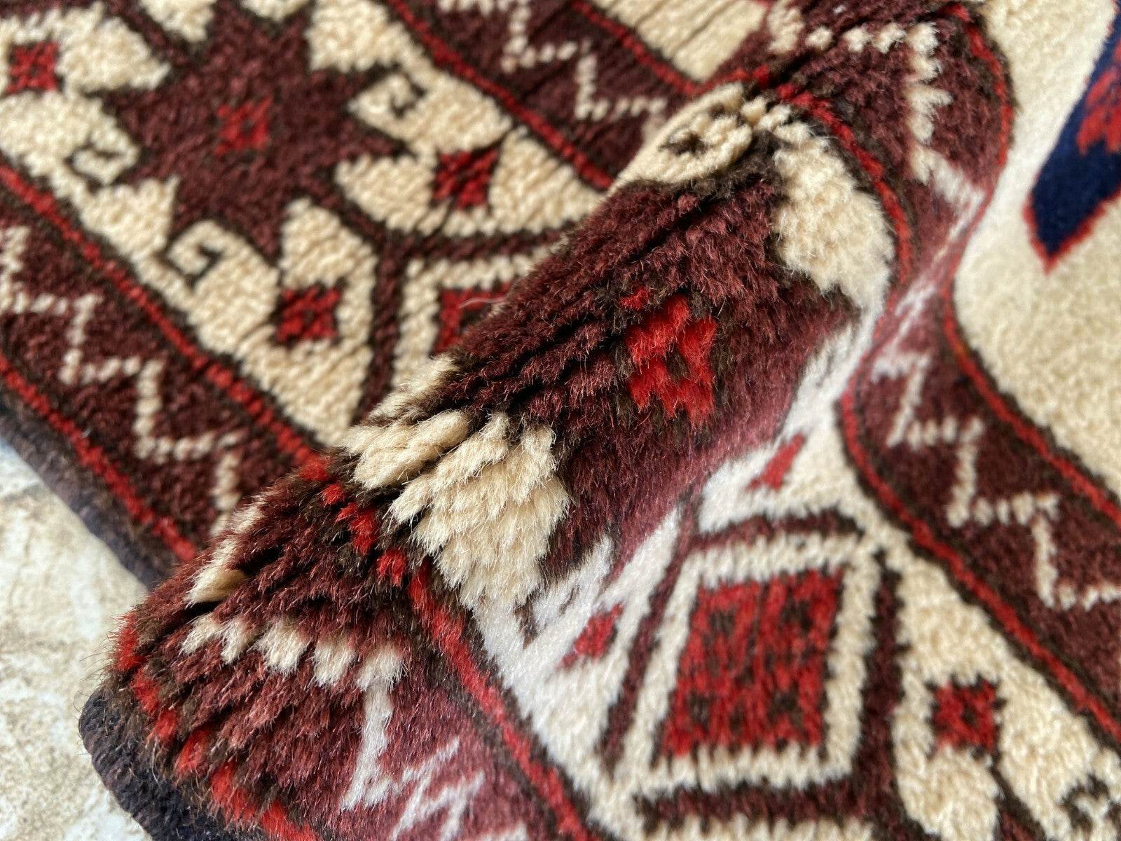 Vintage Turkish Wool Rug, Hand-Knotted Antique Red Oushak Anatolian 1980s 3x6
