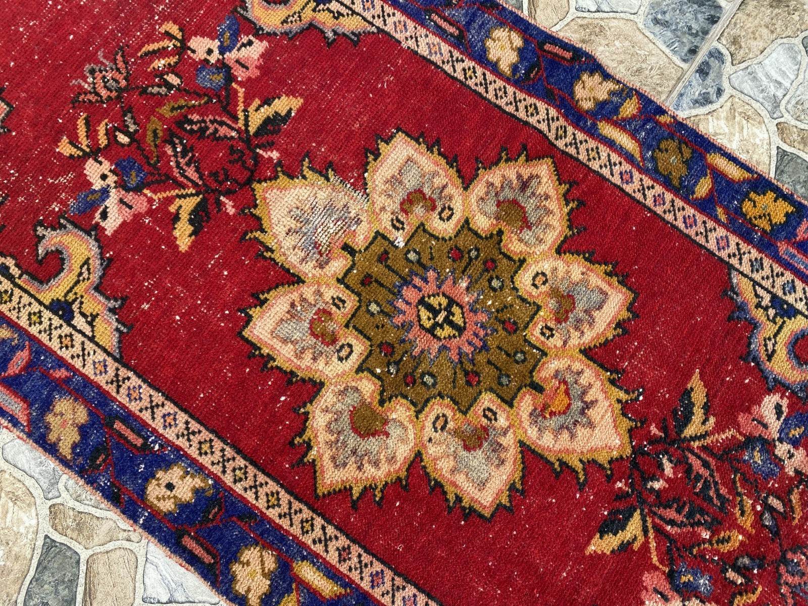 2x5 ft Handmade Turkish Vintage Rug | 1970s Tribal Wool Farmhouse Antique Area Carpet