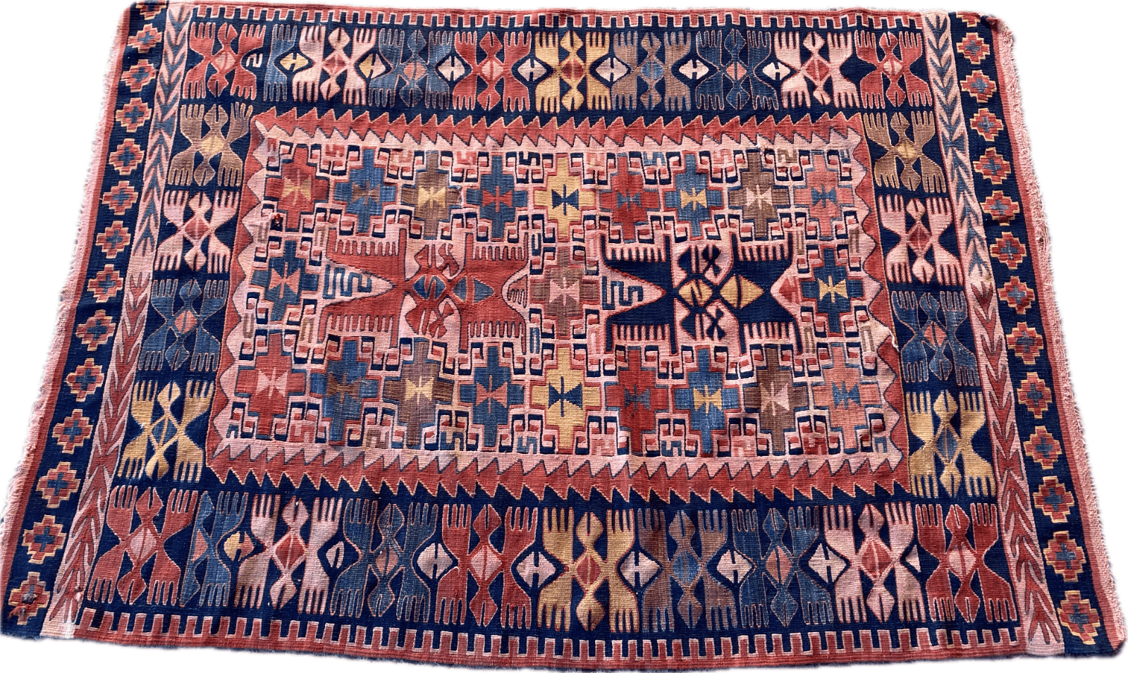 Vintage Anatolian Kilim Rug | 1970s Turkish Hand-Knotted Wool Farmhouse Area Rug