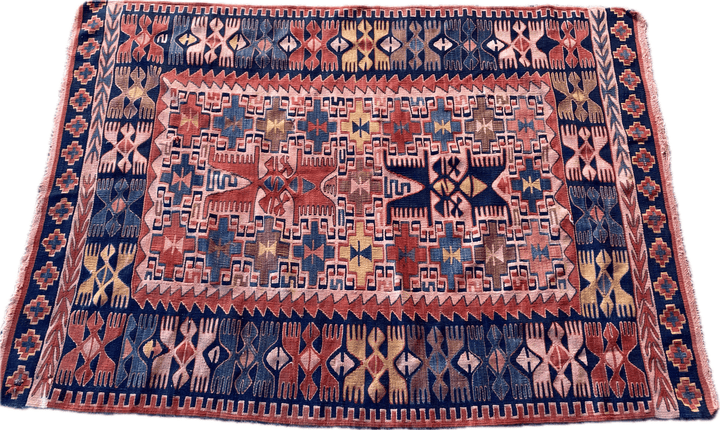 Vintage Anatolian Kilim Rug | 1970s Turkish Hand-Knotted Wool Farmhouse Area Rug