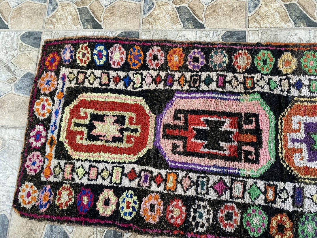 Vintage Kurdish Herki Rug | Tribal Handmade Farmhouse Antique Wool Runner Carpet