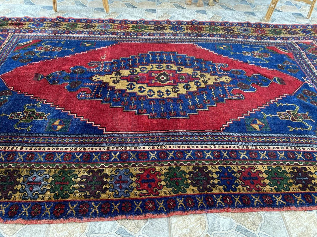 Vintage Rug | Wool Area Antique Farmhouse Anatolian Handmade Turkish Rug 5x9ft