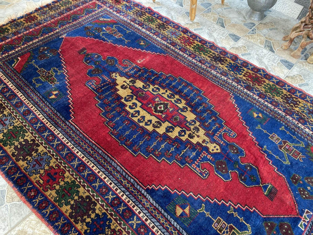 Vintage Rug | Wool Area Antique Farmhouse Anatolian Handmade Turkish Rug 5x9ft