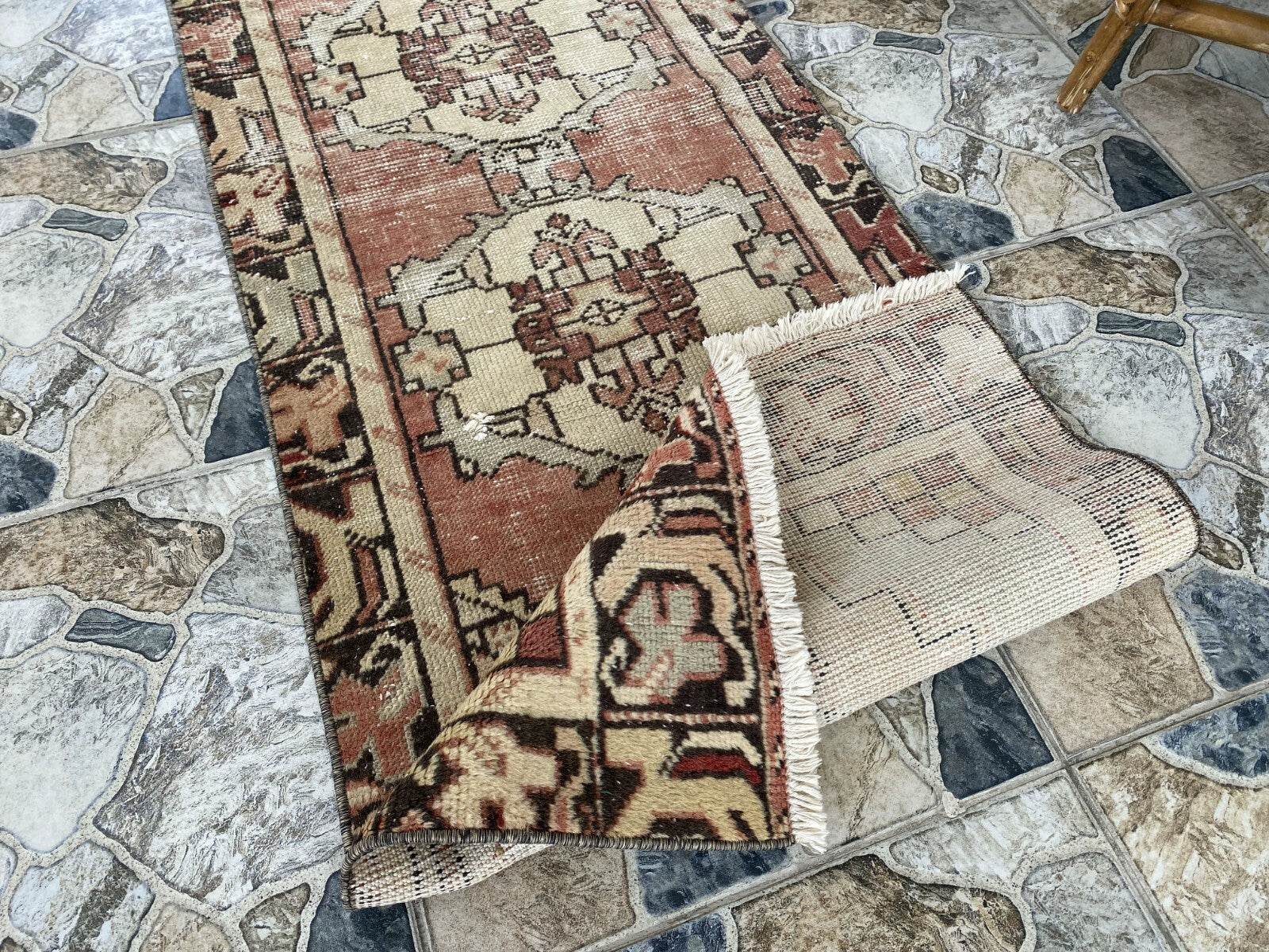 Vintage Rug | Wool Runner Antique Farmhouse Anatolian Handmade Turkish Rug 2x9ft