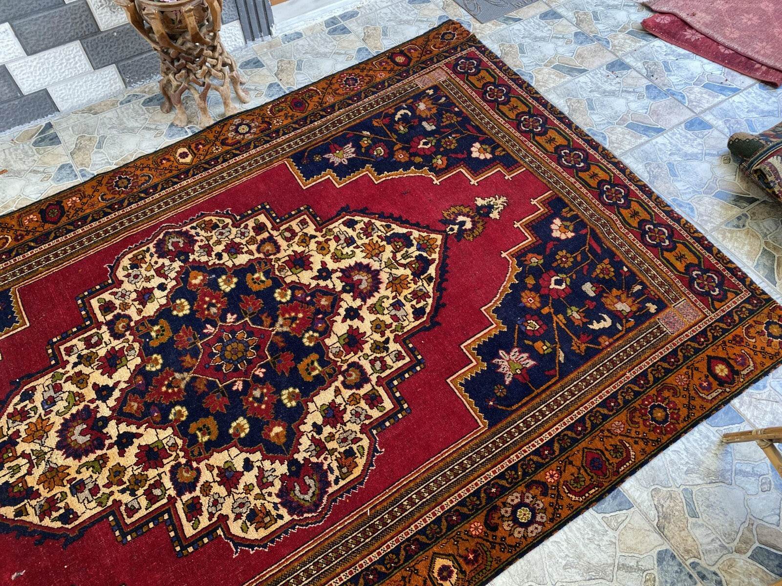 Handmade Turkish Vintage Rug 6x10 1970s Tribal Wool Farmhouse Antique Large Area