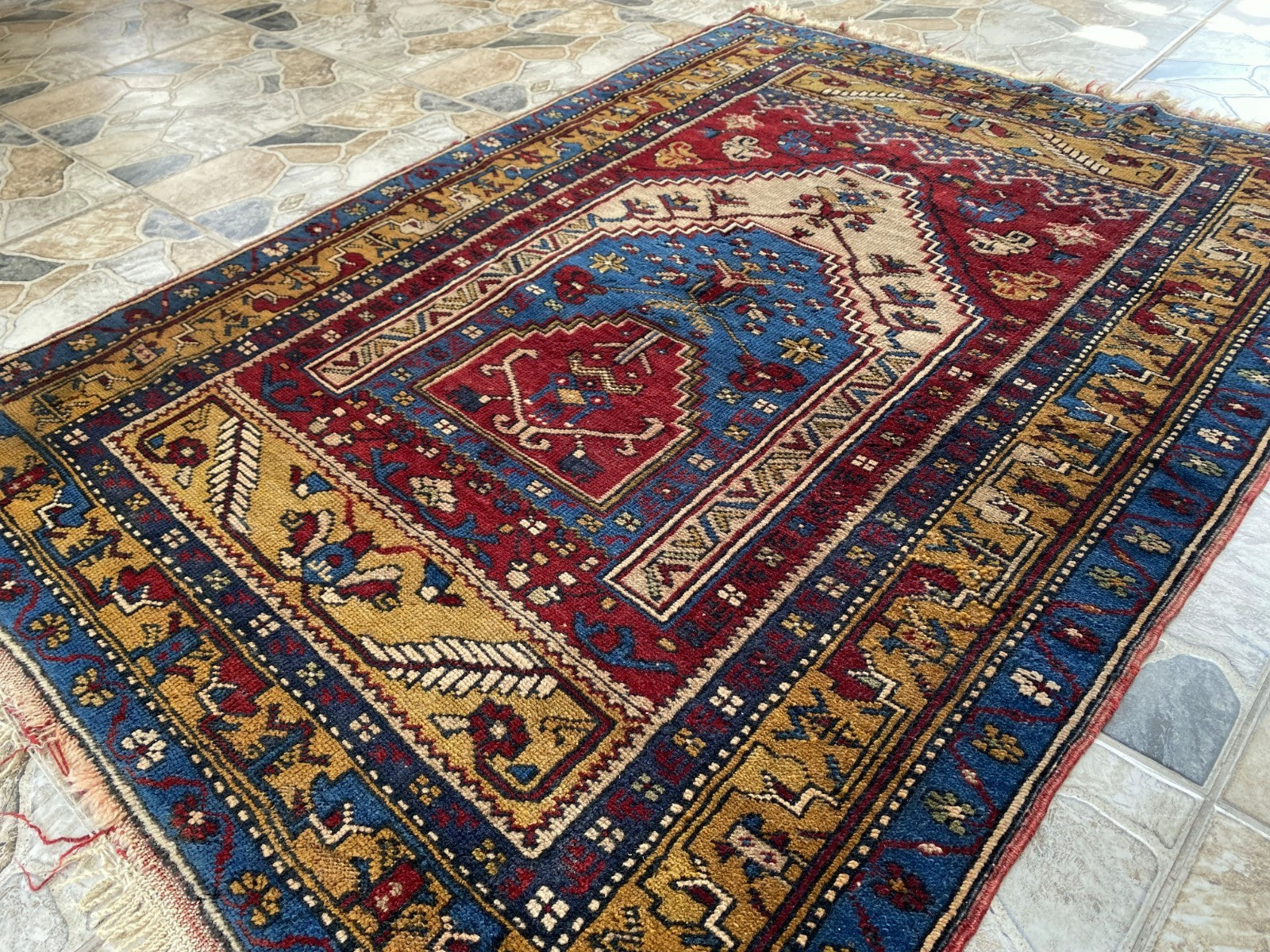Vintage Hand-Knotted Turkish Area Rug | 3.4 x 4.7 ft | Classic Red Medallion Rug