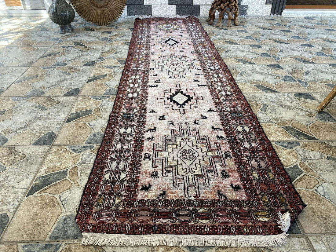 Vintage Persian Rug - 2.4x8.9 Brown Soumak Handmade Wool Antique Tribal Area Rug