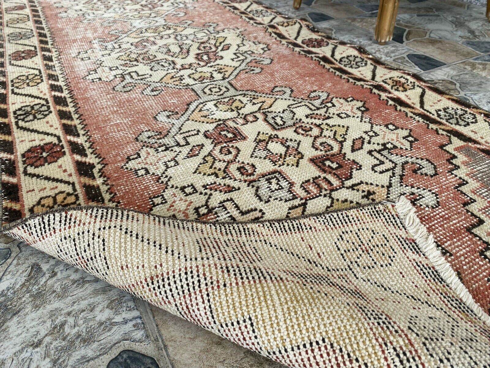 Vintage Turkish Wool Rug, Bohemian Geometric Farmhouse Handmade Runner Rug 3x9ft