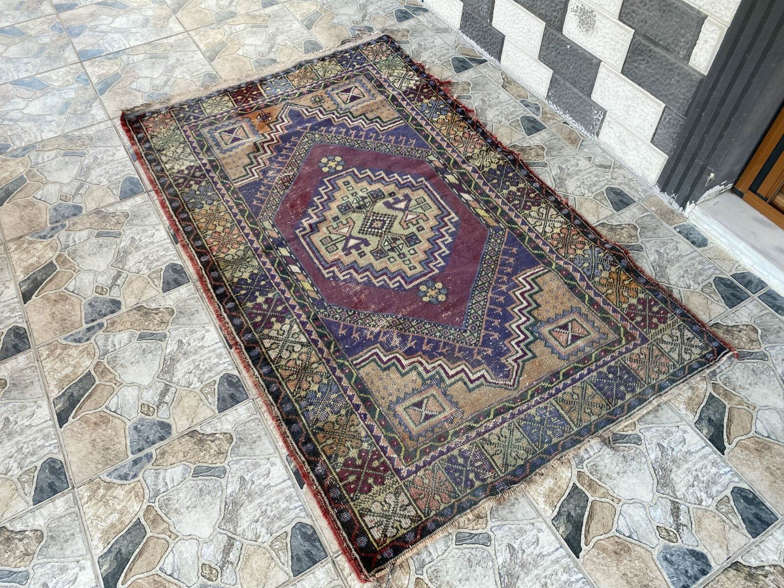 Handmade Turkish Vintage Rug | 1970s Tribal Wool Farmhouse Antique Area Carpet