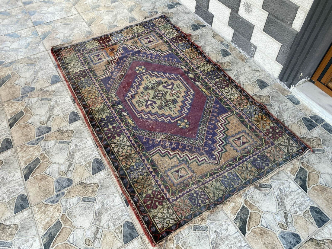 Handmade Turkish Vintage Rug | 1970s Tribal Wool Farmhouse Antique Area Carpet