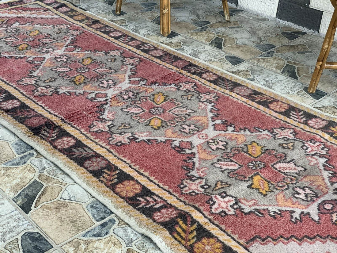 Vintage Turkish Rug | Tribal Handmade Wool Farmhouse Antique Carpet 3.2x 9.1 ft
