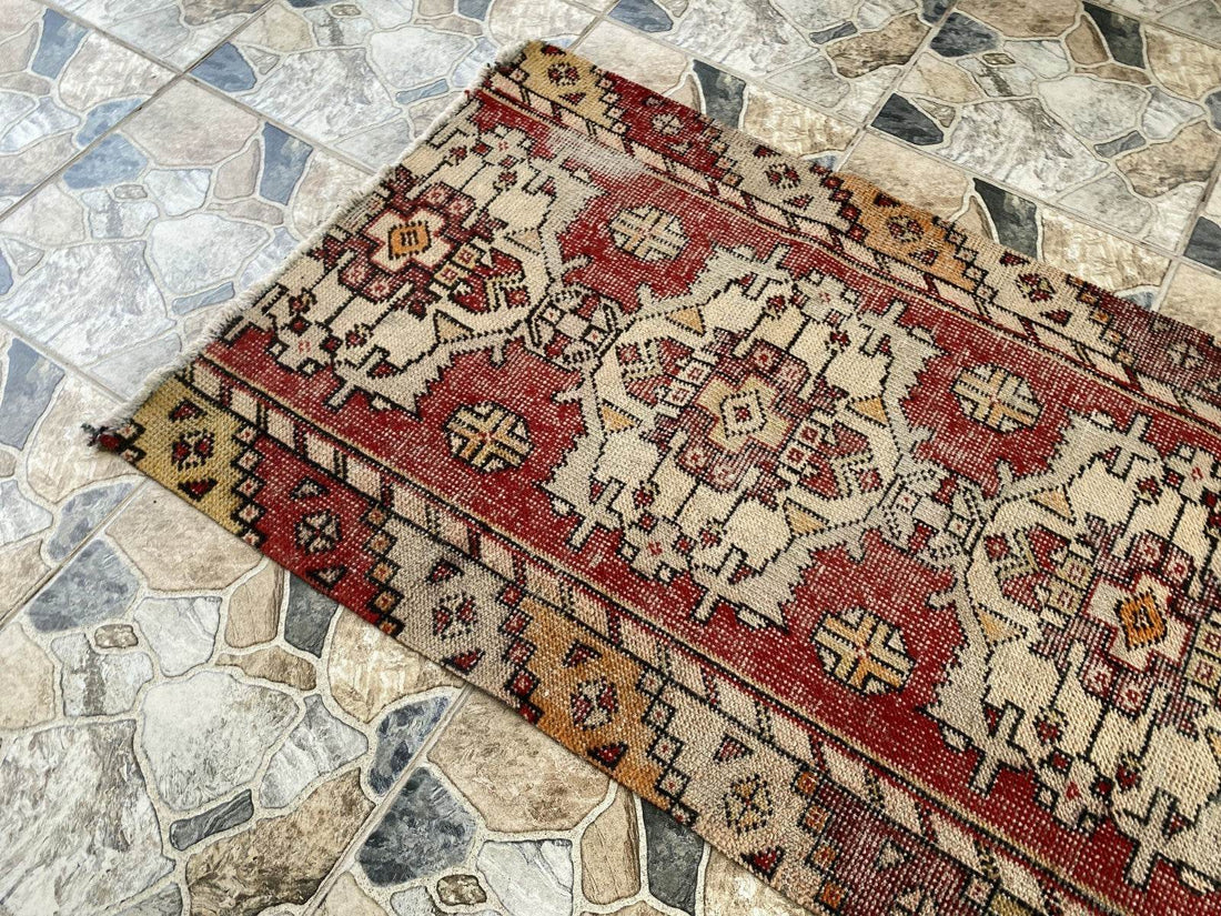 Vintage Rug | Wool Runner Antique Farmhouse Anatolian Handmade Turkish Rug 2x7ft