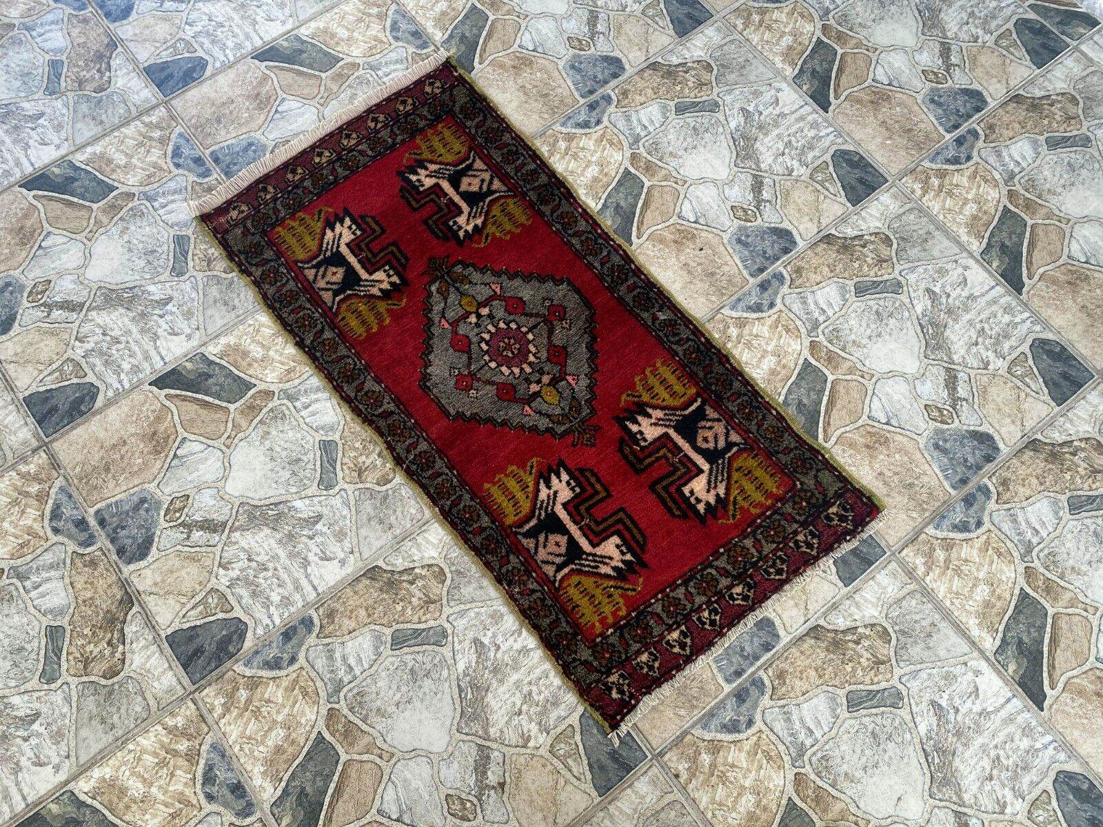 Vintage Rug | Antique Small Wool Farmhouse Anatolian Handmade Turkish 1.7x3.4ft