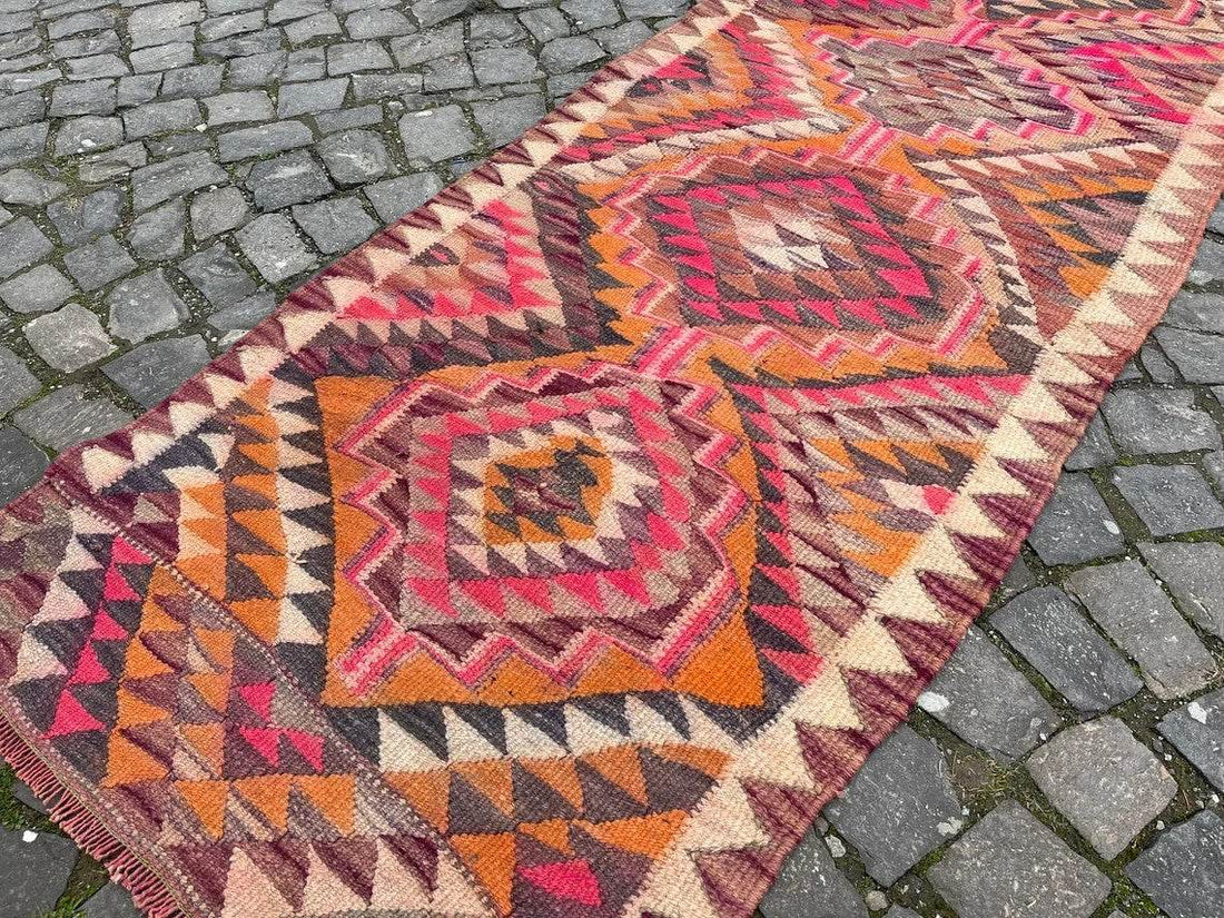 Vintage Kurdish Herki Rug | 1960s Turkish Anatolian Hand-Knotted Wool Runner Rug 3x11 ft