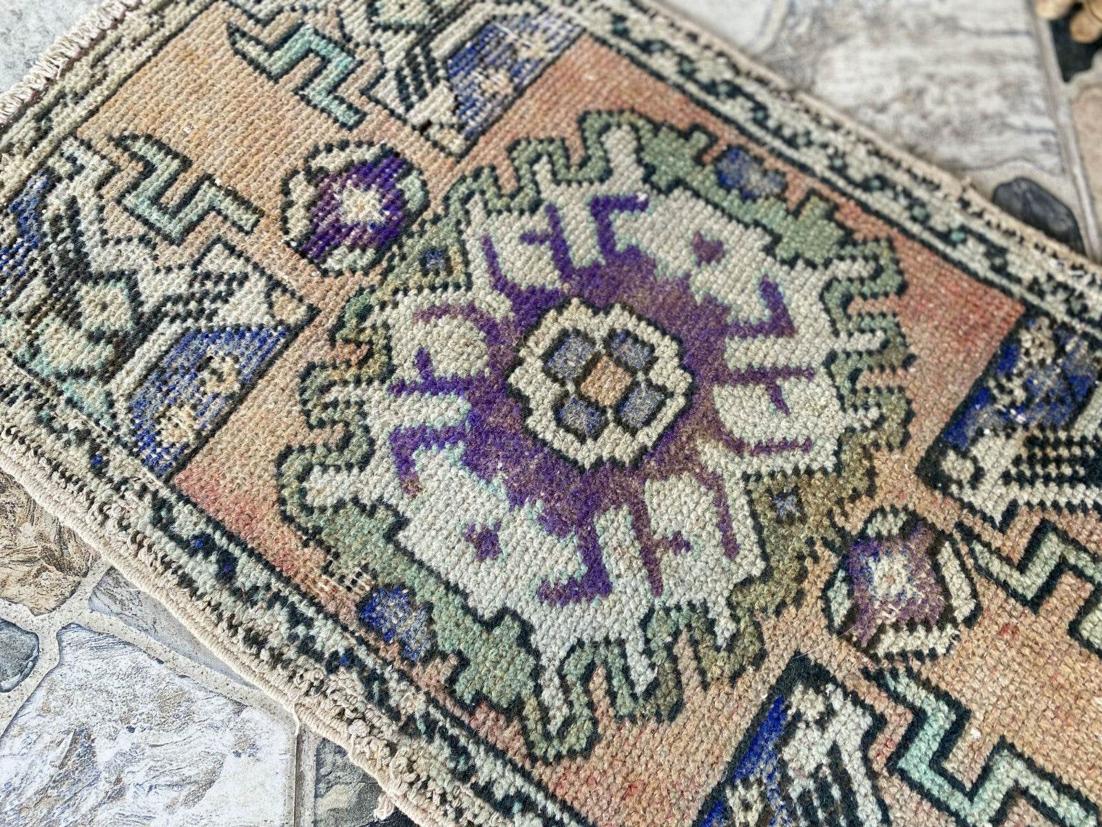 Handmade Turkish Vintage Rug | 1970s Tribal Wool Farmhouse Antique Small Carpet