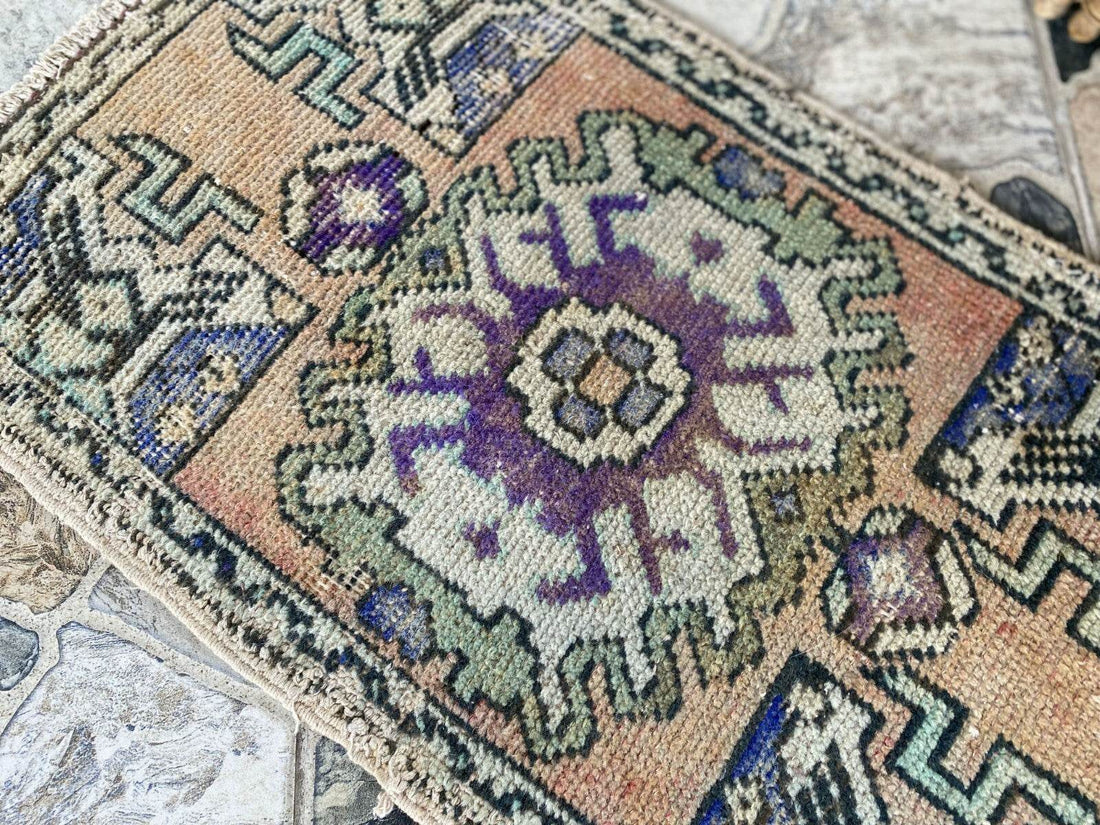 Handmade Turkish Vintage Rug | 1970s Tribal Wool Farmhouse Antique Small Carpet