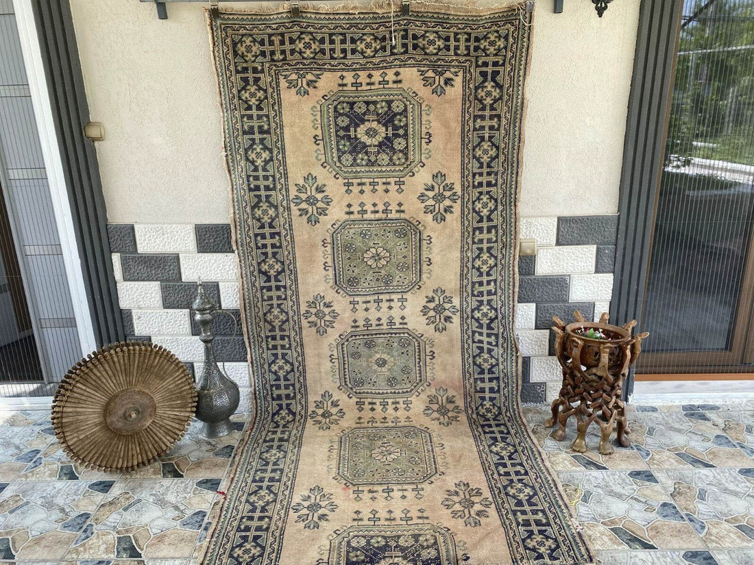 Vintage Turkish Oushak Runner | 4.33 x 9.18 ft | Hand-Knotted Wool Farmhouse Rug