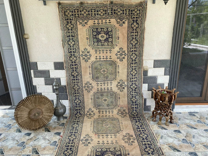 Vintage Turkish Oushak Runner | 4.33 x 9.18 ft | Hand-Knotted Wool Farmhouse Rug