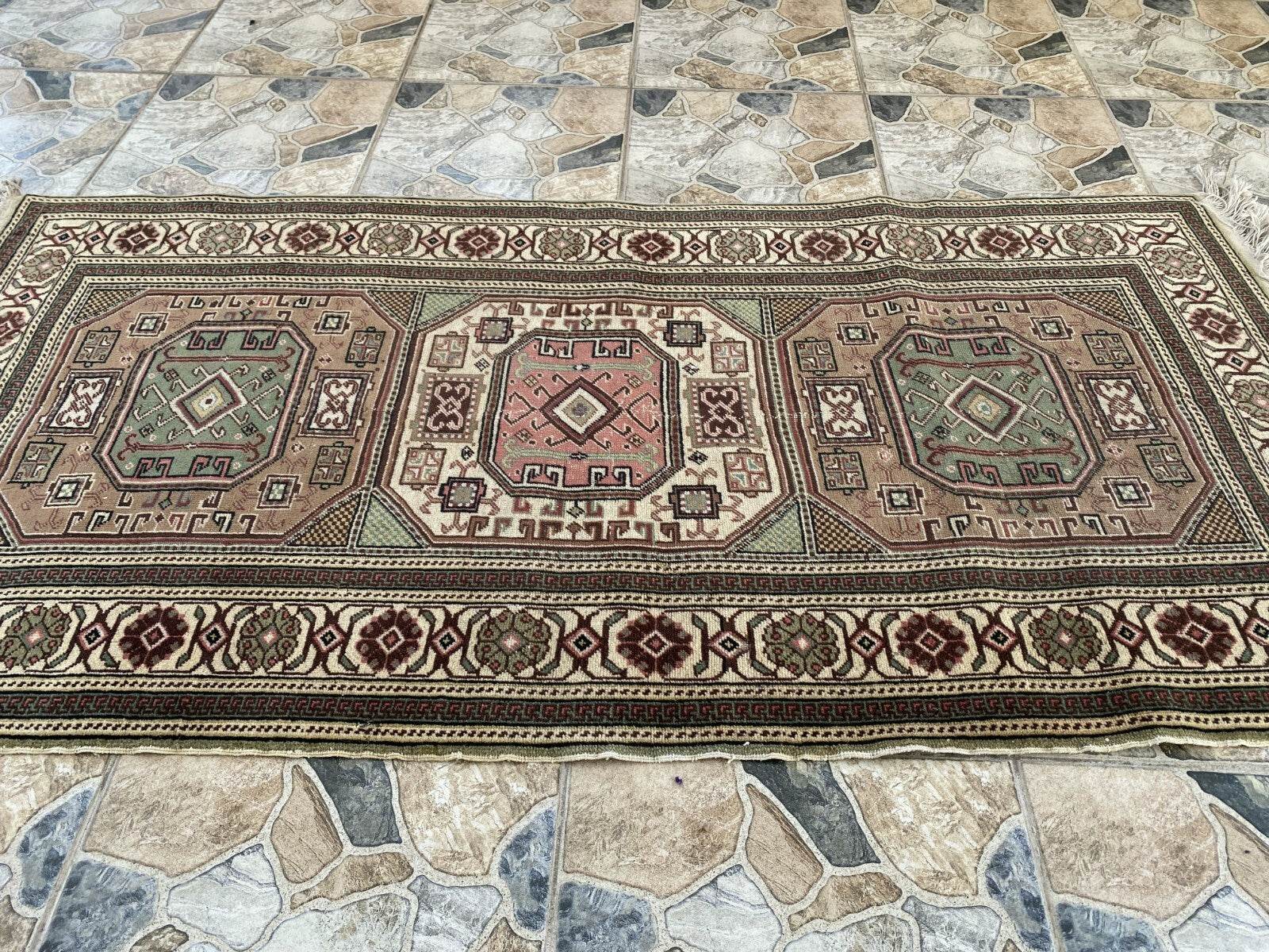 Geometric Turkish Vintage Rug, Vintage Anatolian Kazakh Motif Village Rug 3x6 ft