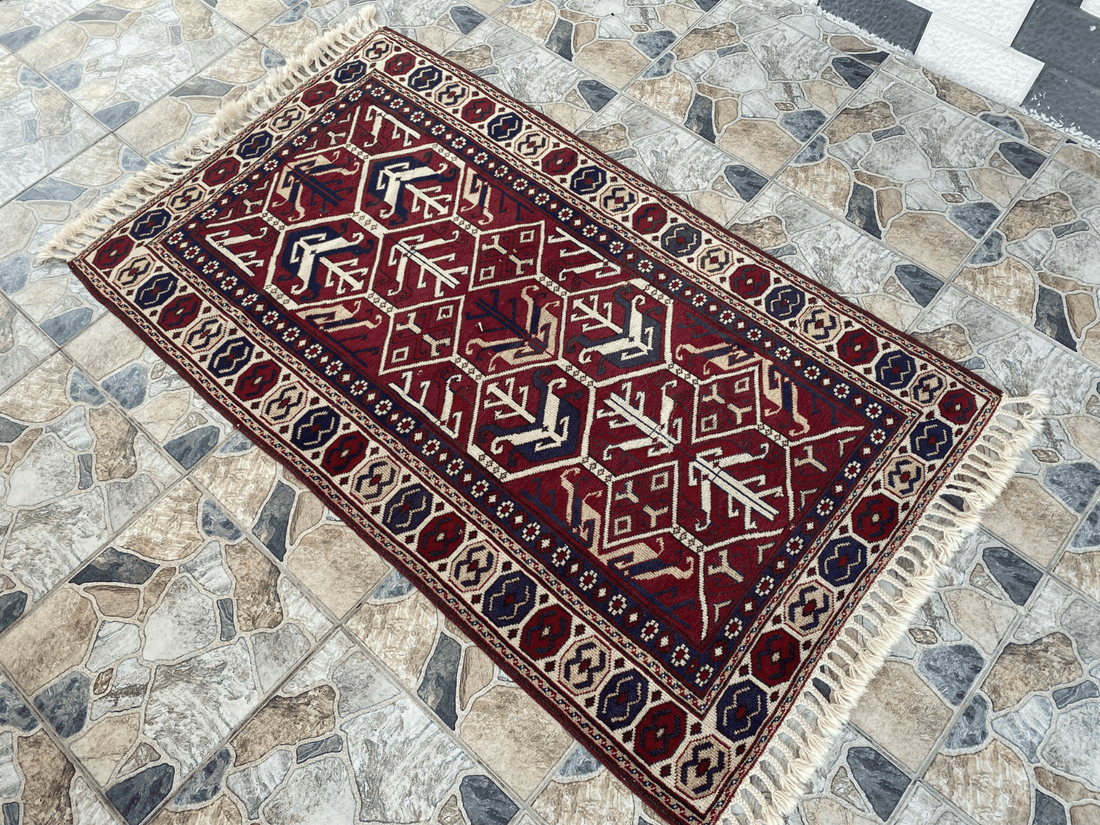 Vintage Turkish Wool Rug - 3.4x5.8 | Hand-Knotted 1980s Oushak Anatolian Tribal