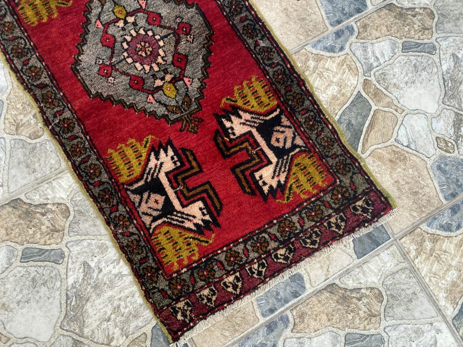 Vintage Rug | Antique Small Wool Farmhouse Anatolian Handmade Turkish 1.7x3.4ft