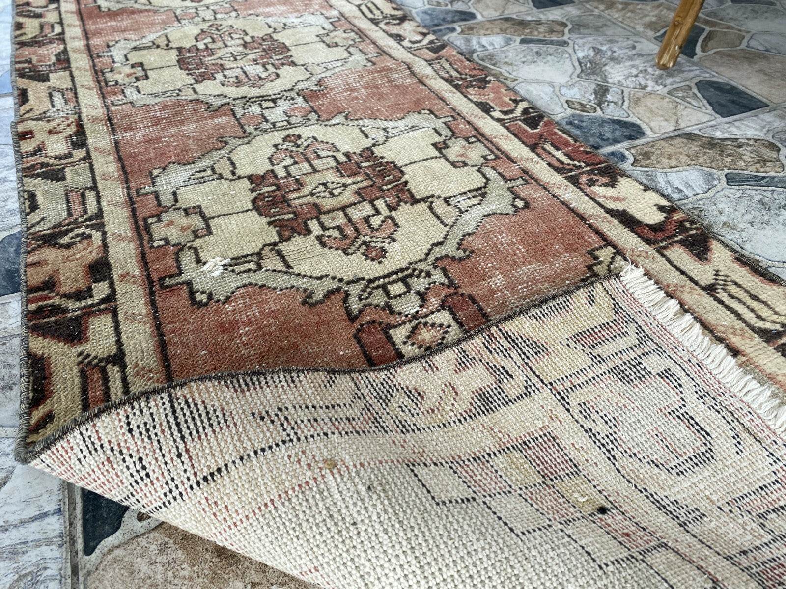 Vintage Rug | Wool Runner Antique Farmhouse Anatolian Handmade Turkish Rug 2x9ft