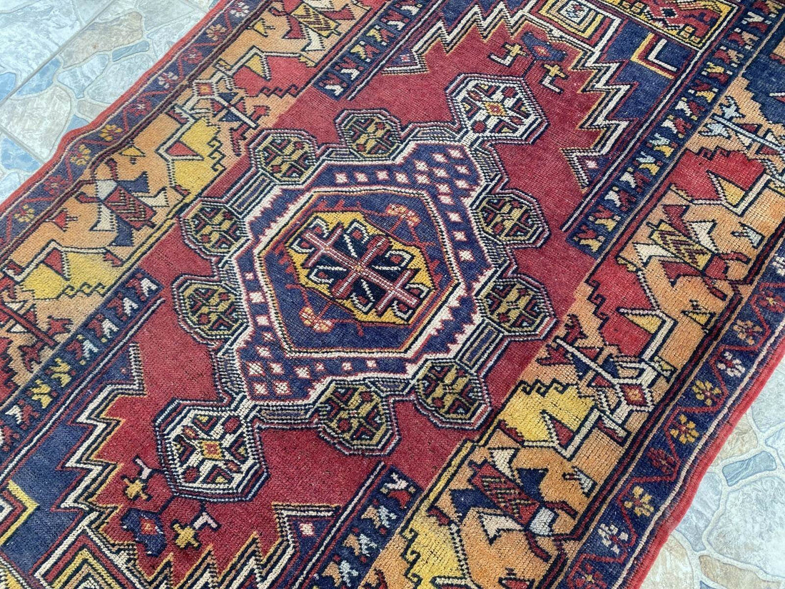 Vintage Turkish Anatolian Rug | 4 x 6.6 ft | Handknotted Geometric Wool Carpet