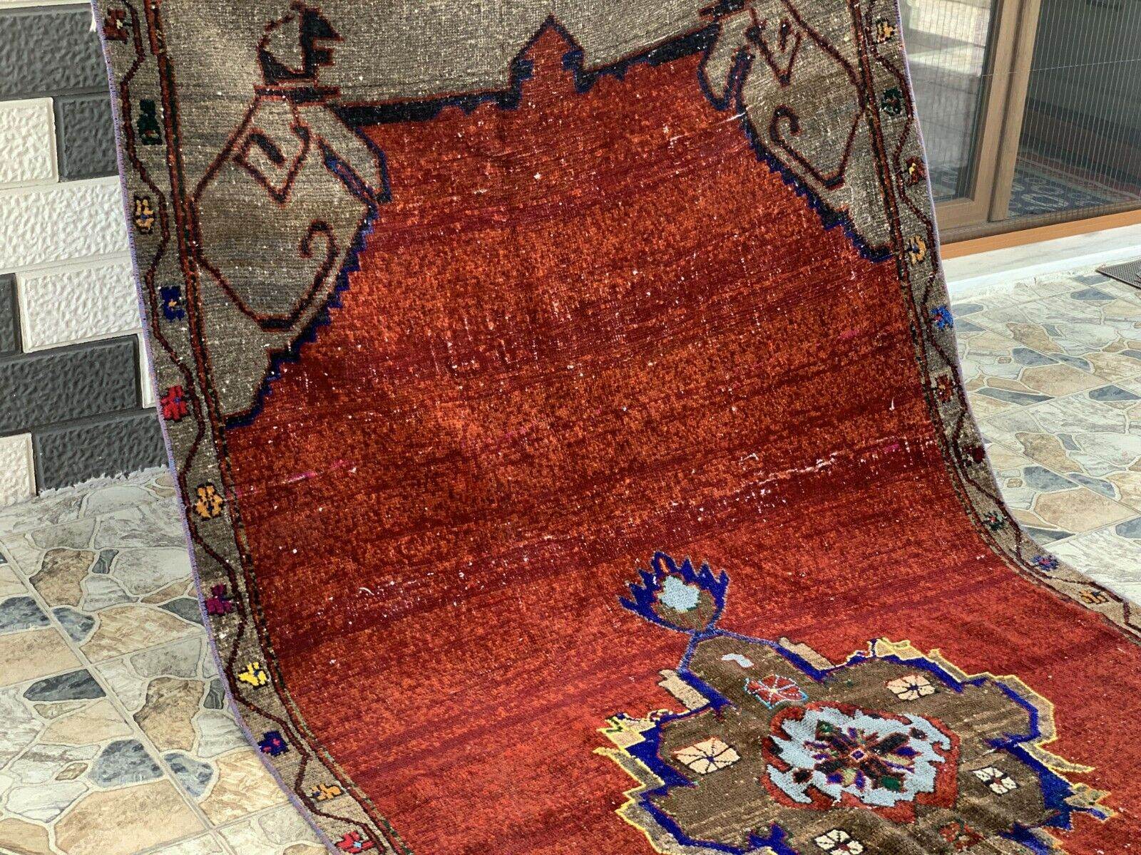 Vintage Rug, Anatolian Tribal Kilim TURKISH OUSHAK Geometric Farmhouse 4.5x9.3ft