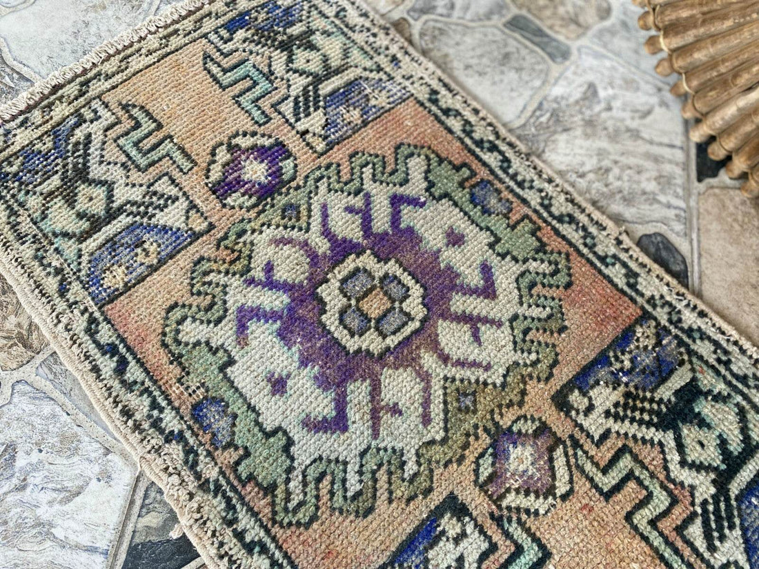 Handmade Turkish Vintage Rug | 1970s Tribal Wool Farmhouse Antique Small Carpet