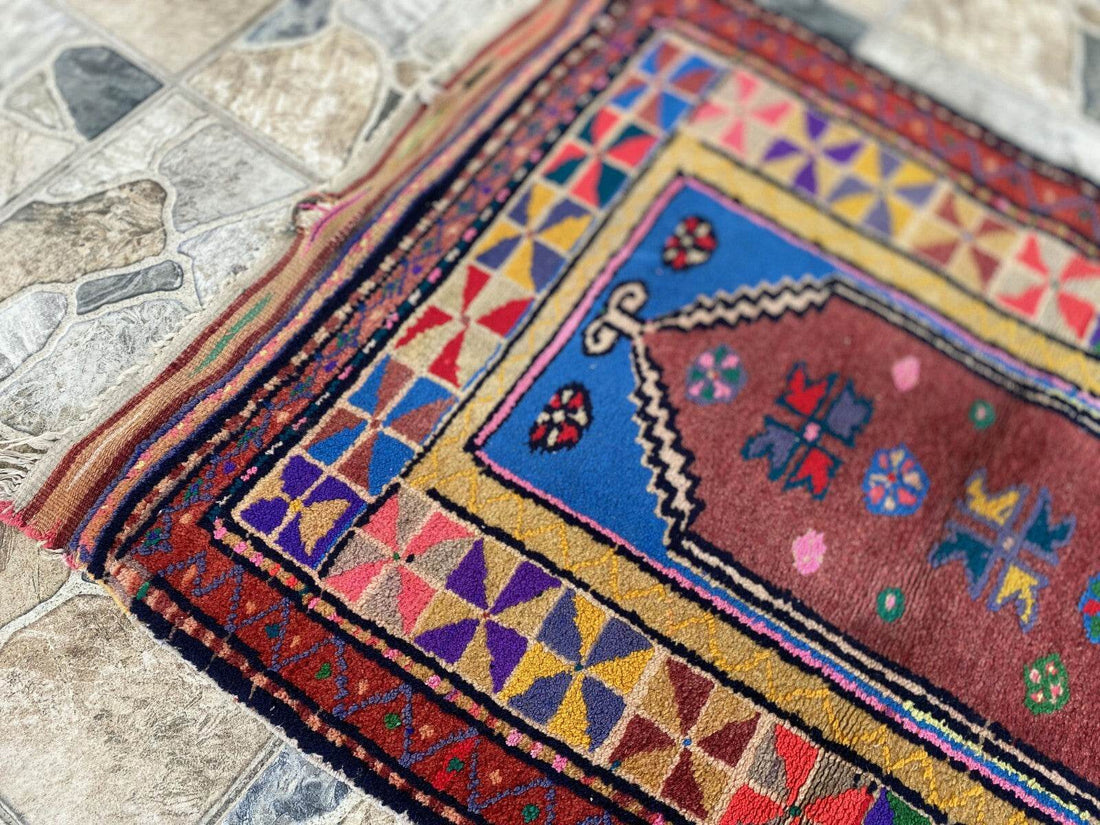 Handmade Turkish Vintage Rug | 1970s Tribal Wool Farmhouse Antique Small Carpet