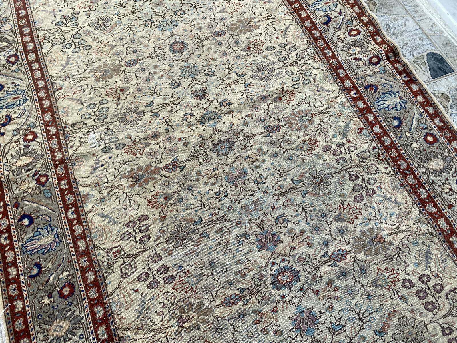 Vintage Anatolian Area Rug | 4.5x6.8 ft Antique Turkish Oushak | Faded Farmhouse