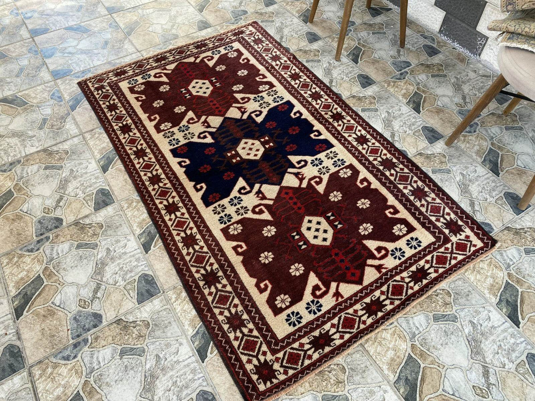 Vintage Turkish Wool Rug, Hand-Knotted Antique Red Oushak Anatolian 1980s 3x6