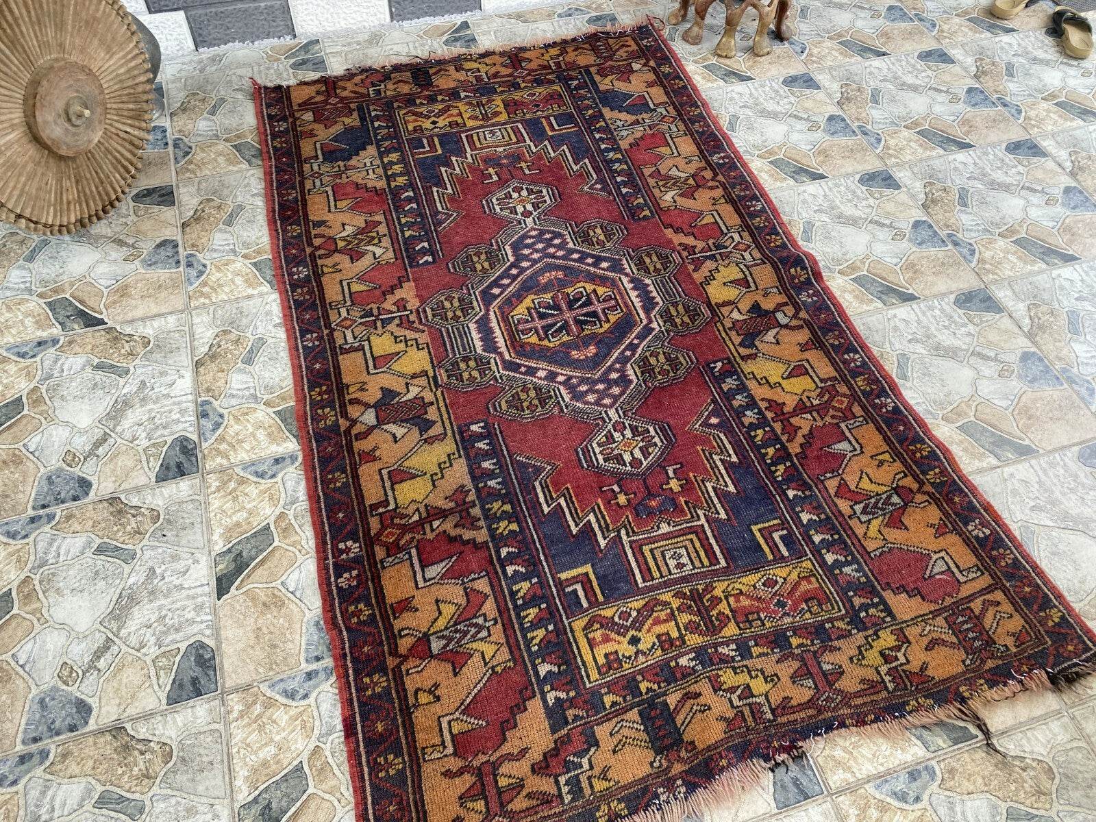 Vintage Turkish Anatolian Rug | 4 x 6.6 ft | Handknotted Geometric Wool Carpet