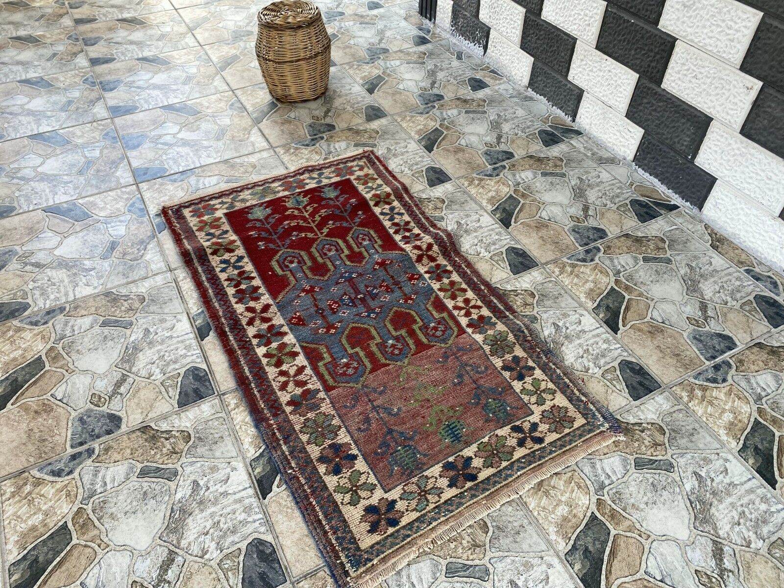 Vintage Turkish Wool Rug - 2 x 4 | Hand-Knotted Antique Oushak Anatolian Tribal