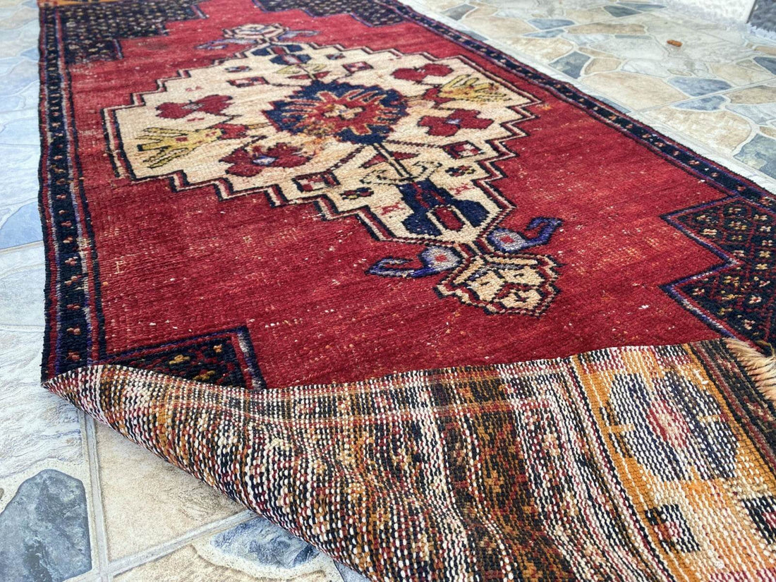 Vintage Turkish Anatolian Rug | 3 x 7.15 ft | Farmhouse Hand-Knotted Wool Carpet