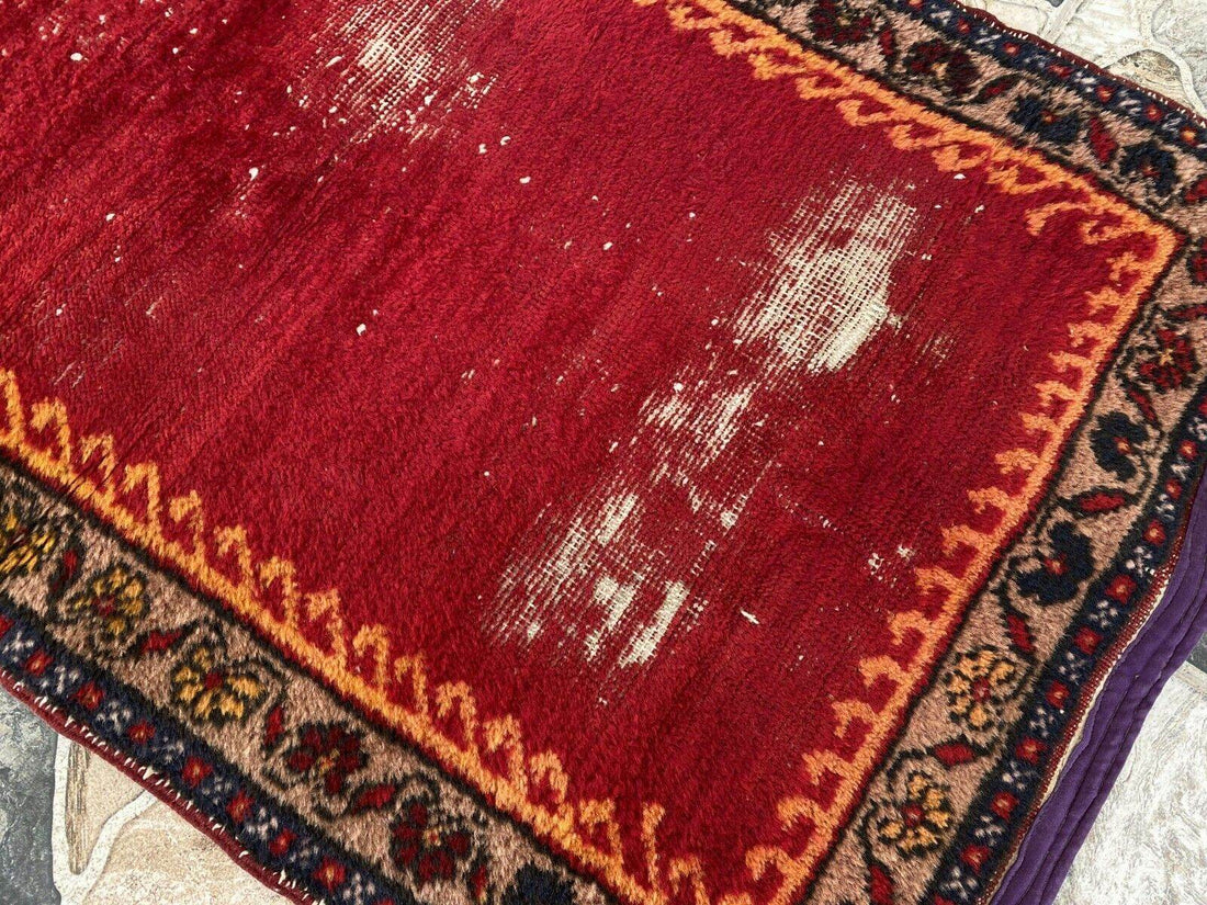 Vintage Turkish Prayer Rug, Wool Hand-Knotted Oushak Antique Farmhouse Rug 2x3