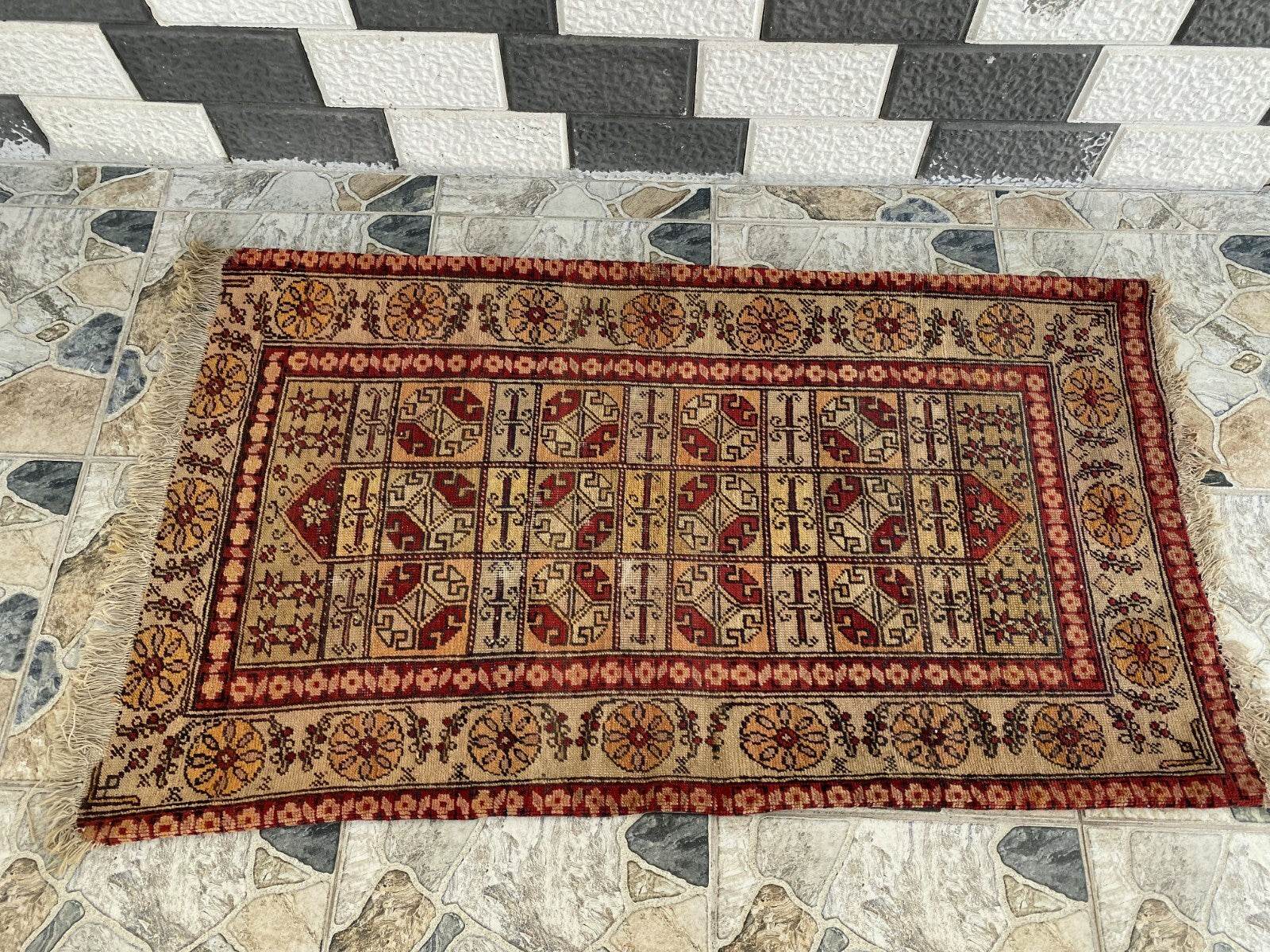 Pre 1920’s ANTIQUE ARMENIAN AREA RUG GEOMETRIC TRIBAL FARMHOUSE VINTAGE CARPET