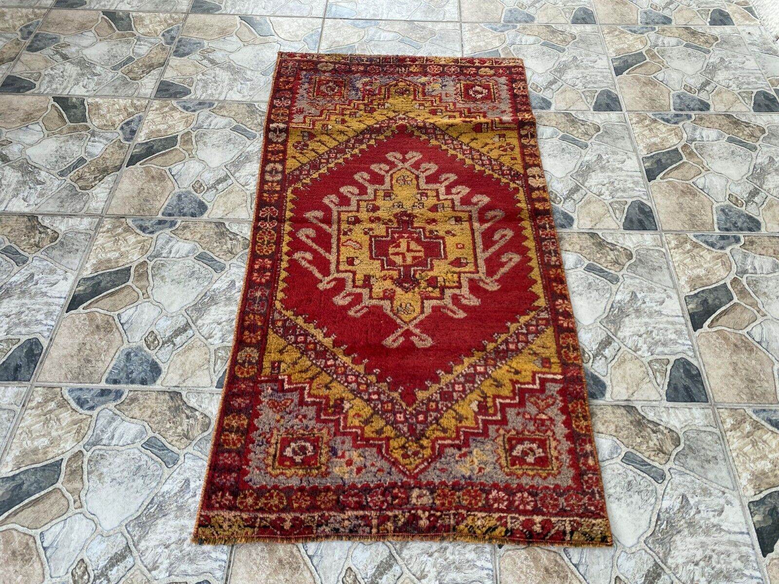 Handmade Turkish Vintage Rug | 1970s Wool Tribal Farmhouse Antique Small Carpet