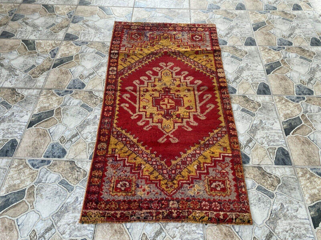 Handmade Turkish Vintage Rug | 1970s Wool Tribal Farmhouse Antique Small Carpet