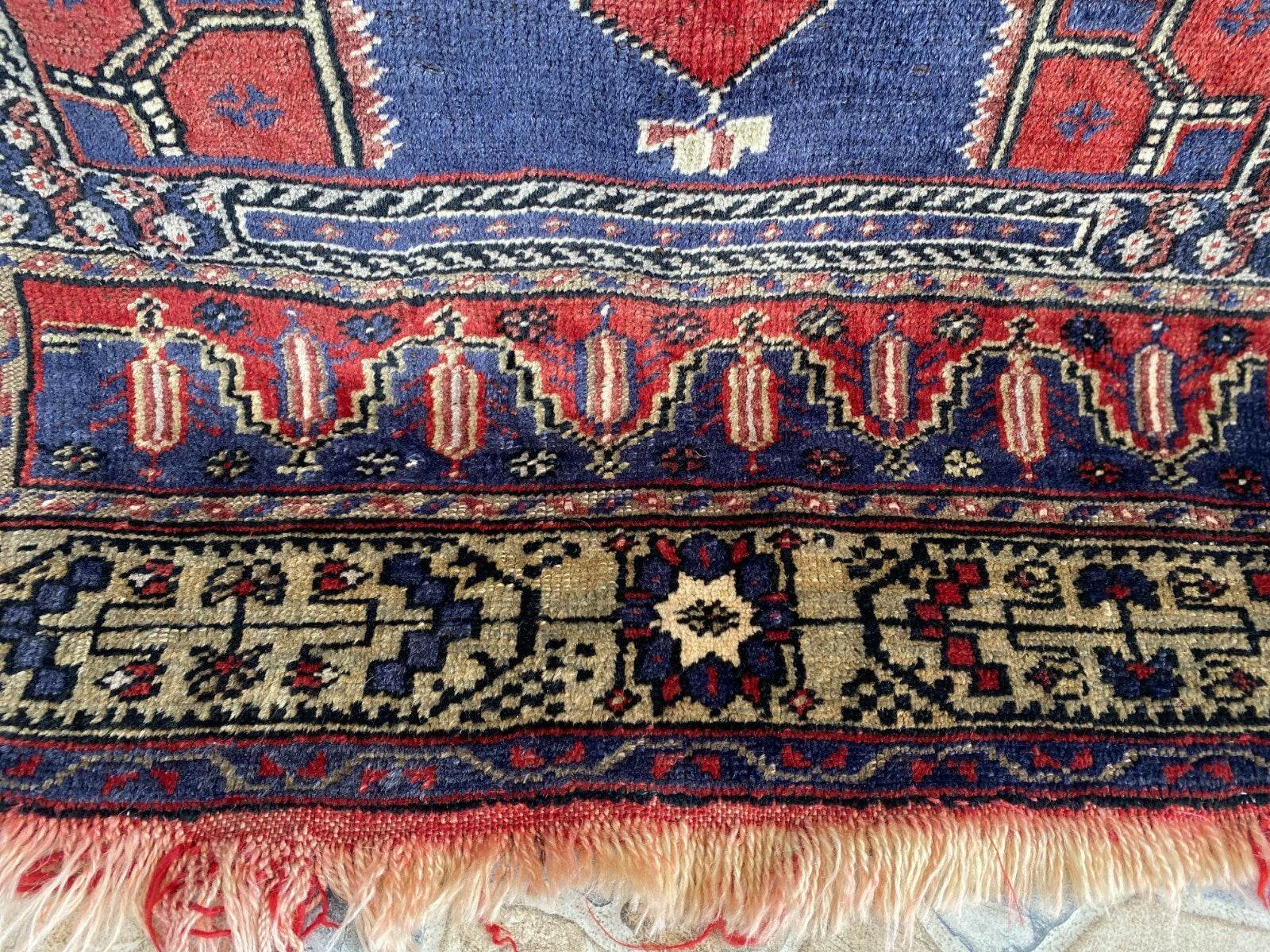 Vintage Turkish Oushak Rug 3x7 ft | Hand-Knotted Wool Anatolian Red Antique Rug
