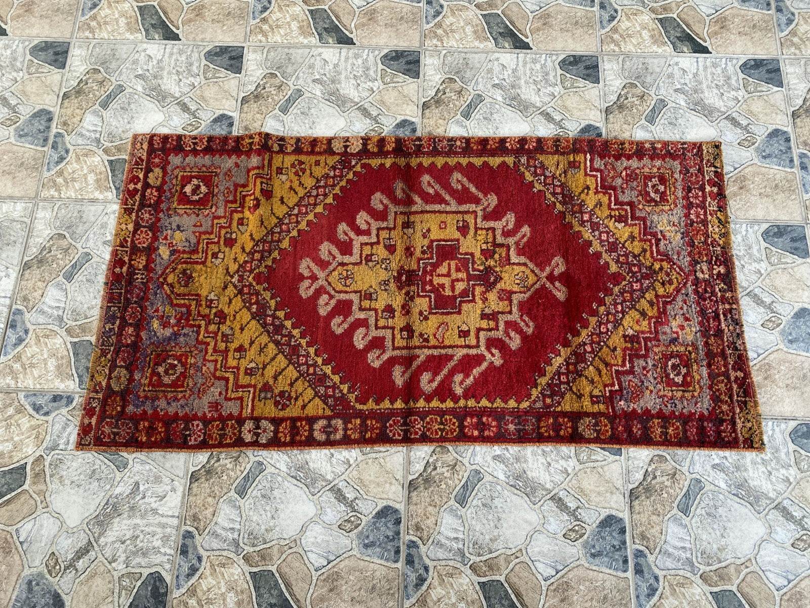 Handmade Turkish Vintage Rug | 1970s Wool Tribal Farmhouse Antique Small Carpet